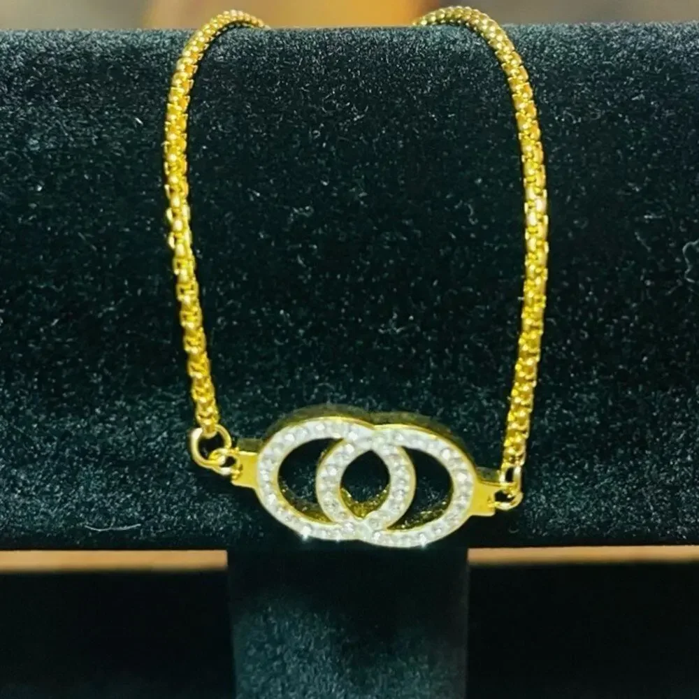 Gold Plated Double Circles Gold CZ Bracelet